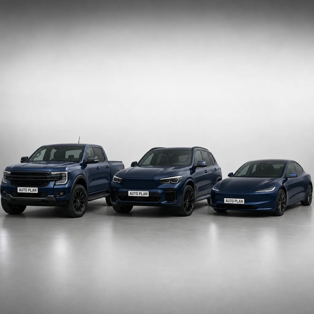 Ford Ranger, BMW X5 and Tesla Model 3 in AutoPlan navy
